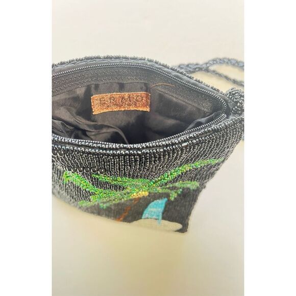 Ermo Full Beaded Palm Tree Sail Boat Crossbody Shoulder Evening Bag Lined Zipper - Picture 2 of 8